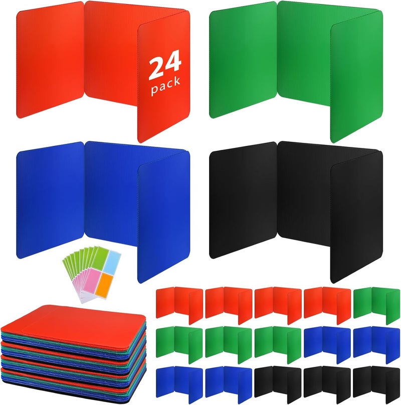 rookea 24 Pack Desk Dividers for Students with 40 Labels, Foldable Waterproof Classroom Privacy Shields Desk Privacy Panel, Plastic Folder Desk Divider for Testing Offices Classroom Teachers Supplies - Image 1